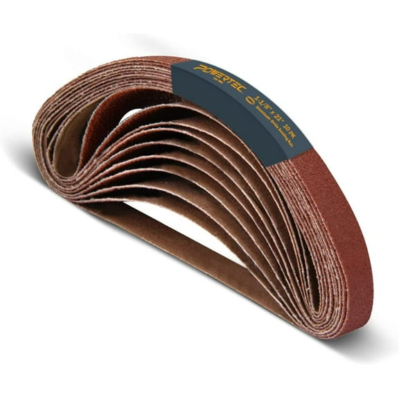 POWERTEC 10PK 1-1/8 x 21 Inch 120 Grit Sanding Belts for Makita 9031 Belt Sander, Aluminum Oxide Belt Sander Sanding Belt for Wood & Paint Sanding, Metal Polishing (412112)