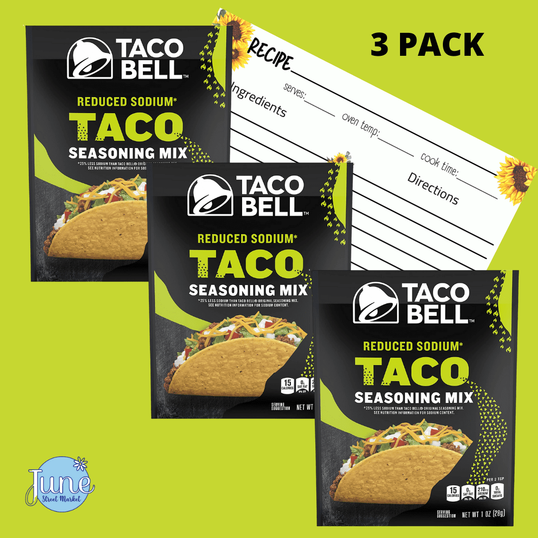 Taco Bell Reduced Sodium Seasoning Mix, 1Oz Packets - 3 Pack With June  Street Market Blank Recipe Card - Walmart.com