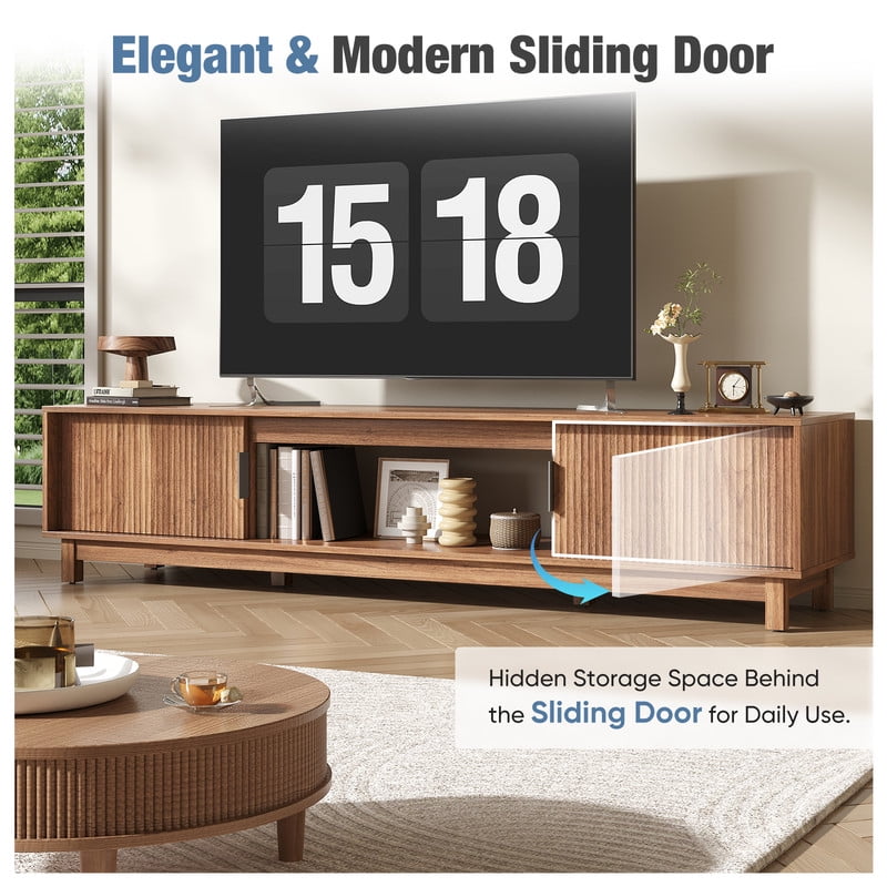 Gianna TV Stand, Entertainment Center Media Console Table with Storage Cabinet, Mid Century Modern Wood Television Furniture with Cable Management Hole for Living Room, Office and Bedroom, 70" Wide