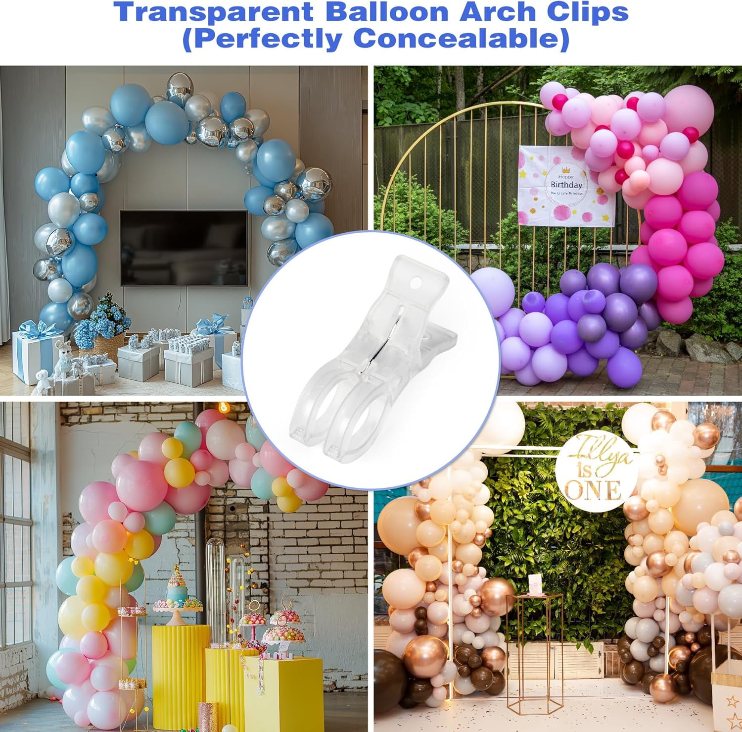 ABCISI 20 Pack Large Clips for Balloon Arch, Transparent Plastic 3.62 Inch Heavy Duty Balloon Arch Clips for Birthday Decoration Crafts Backdrop Beach, Clear Towel Spring Clamps