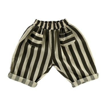Luogg Boys' Cotton Linen Pants for Baby Toddler Striped Elastic Basic Pants Joggers Toddler Boys Elastic Waist Pants 18-24 Months