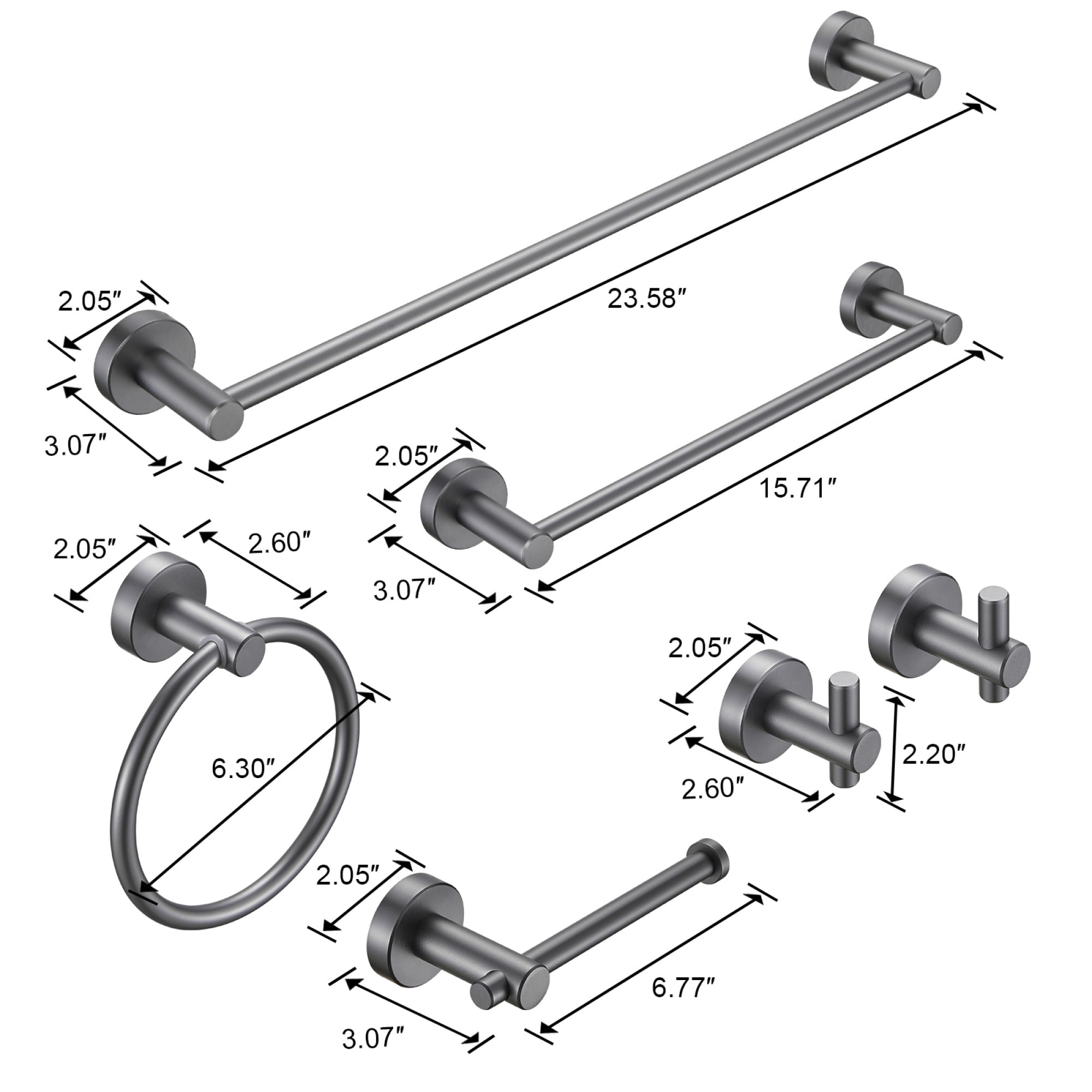 Bathroom Hardware Set, Thicken Space Aluminum 6 PCS Towel bar Set Wall Mounted