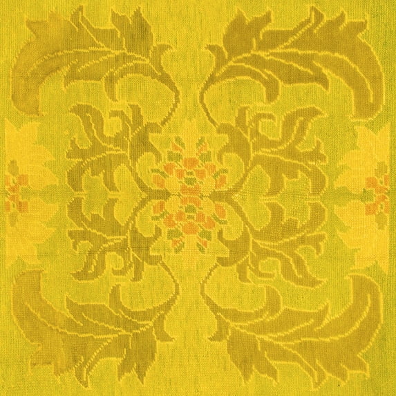 Ahgly Company Machine Washable Indoor Square Abstract Yellow Modern Area Rugs, 3' Square