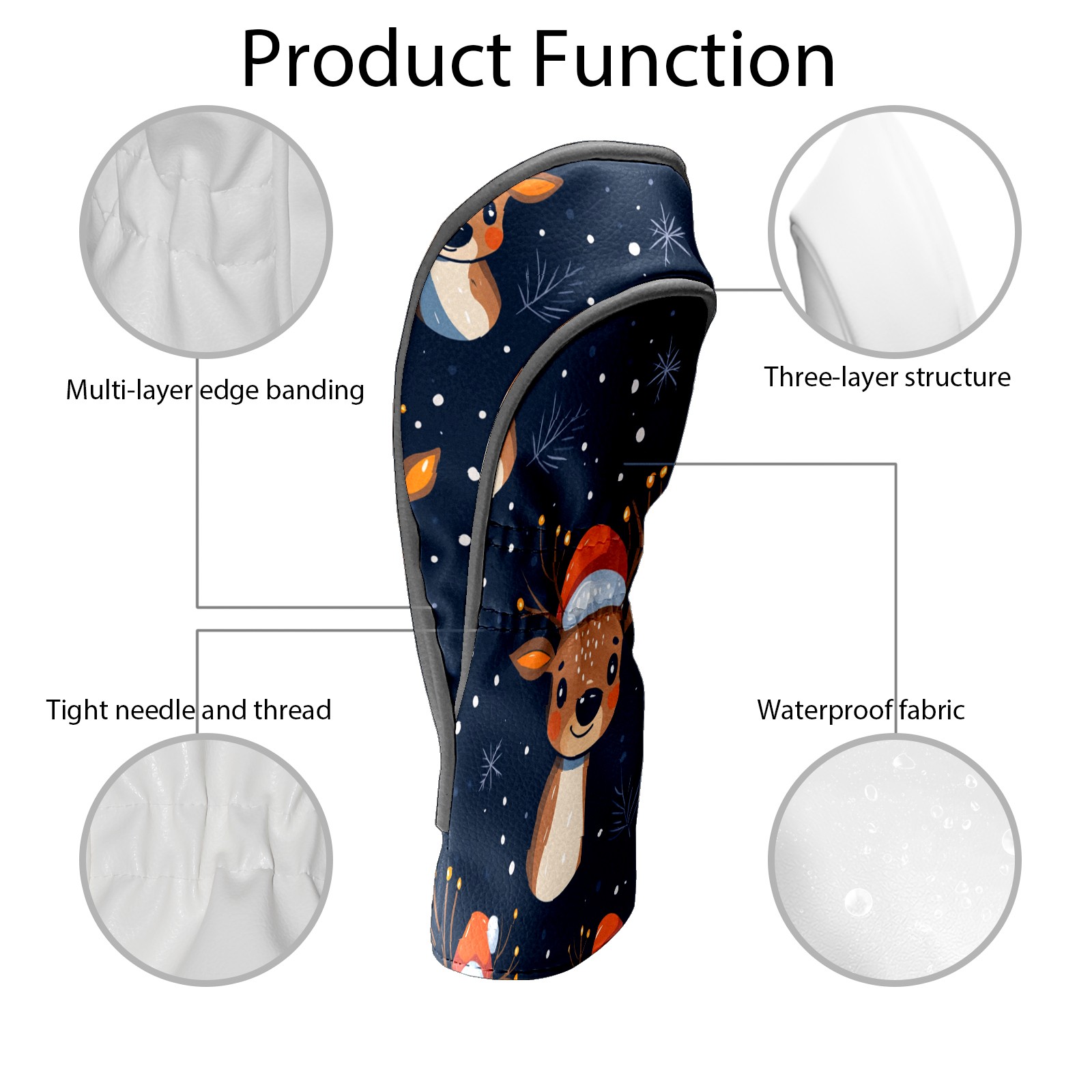 Golf Club Covers PU Leather Waterproof Head Covers for Fairway Woods Hybrids Cute Elk