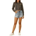 thumbnail image 2 of INSPIRE CHIC Women Classic Vintage Button Front Closure Chest Pocket Plaid Crop Jacket M Orange, 2 of 6