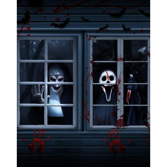 2 Pack of Halloween Sister Ghost Window Door Cover, Halloween Decoration, Party Decors