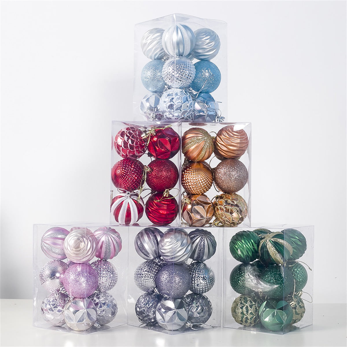 Silver Red Purple Pink Gold Black Bronze 24 x 60mm Shatterproof Xmas Baubles 