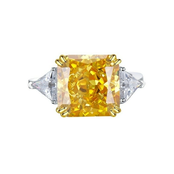 6 Carat Radiant Cut Engagement Rings for Women Statement Cocktail Rings for Her CZ Simulated Yellow Diamond Ring 925 Sterling Silver Wedding Bnad