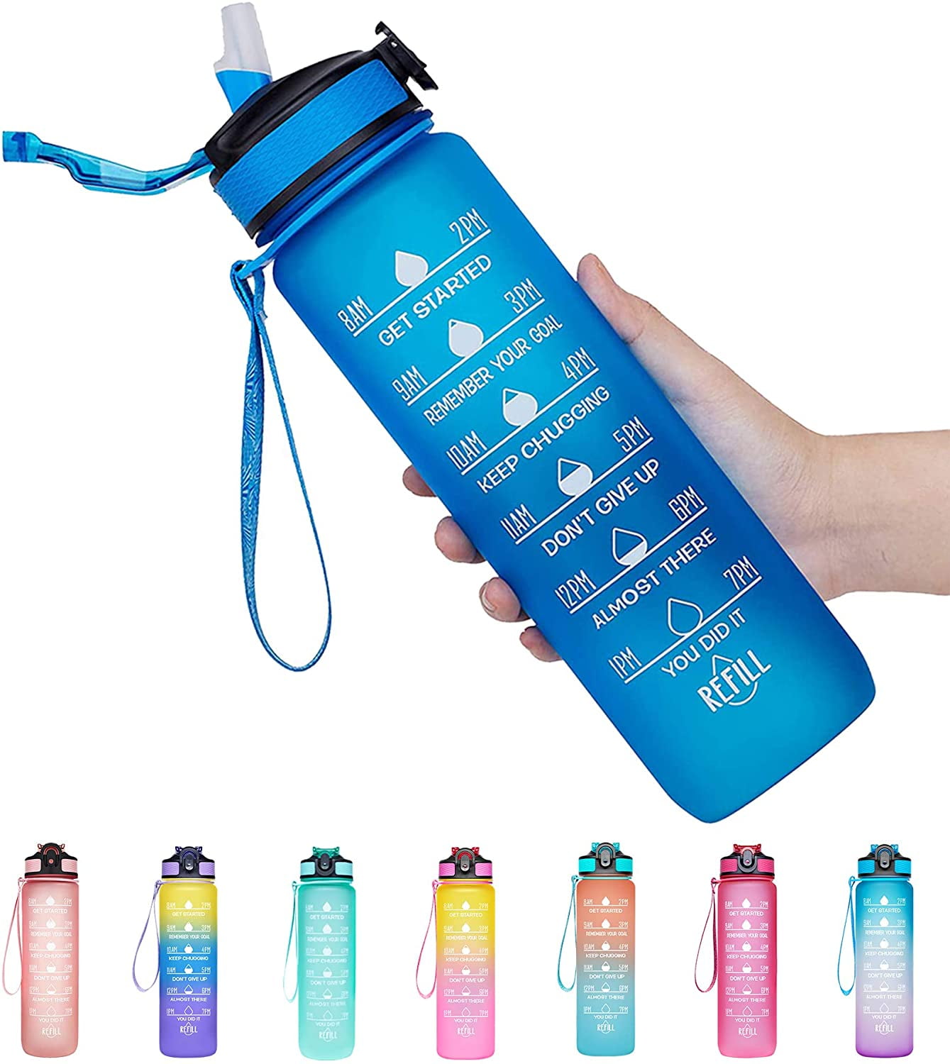 BOTINDO Large 75oz Motivational Water Bottle with Time Marker & Straw,Leakproof BPA Free Hydration Water Jug Ensure You Drink Water Daily for Fitness Gym Camping Outdoor Sports