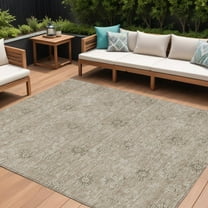 HomeRoots 587000 9 x 12 ft. Floral Washable Indoor & Outdoor Rectangle Area Rug, Khaki, Beige & Tan