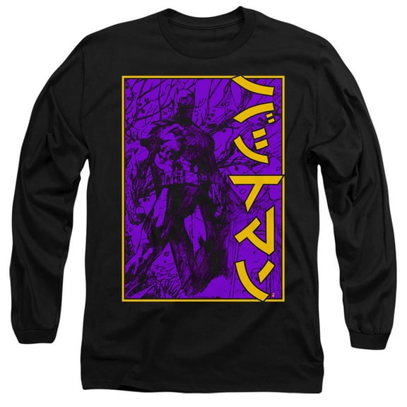 Batman Big Framed Kanji Long Sleeve Adult 18/1 T-Shirt Black