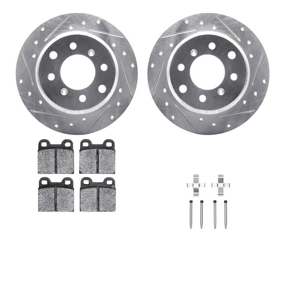 Dynamic Friction Company Rear Brake Rotors-Drilled and Slotted-Silver with 5000 Advanced Brake Pads includes Hardware 7512-16000