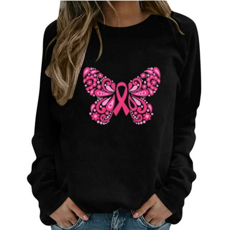 

Moxiu Pink Ribbon Printed Pullover Breast Cancer Awareness Sweatshirt Women Casual Loose Tops Inspirational Shirts Fashion Cute Comfy Tunic Pullover Sweatshirt Blouse Top
