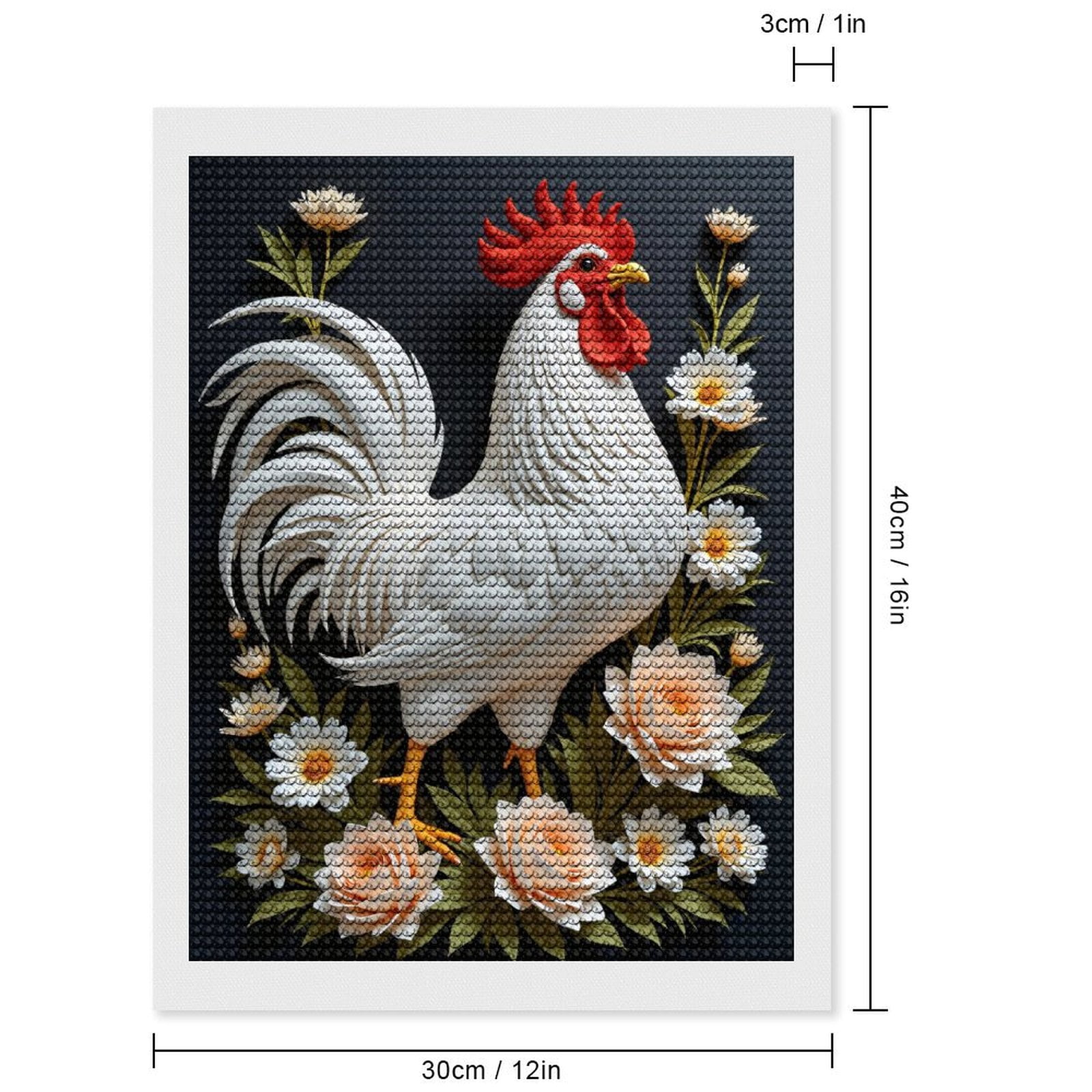 Diamond Art Kits for Adults, Rooster Floral Art Paper Sculpture 5D Diamond Painting Kits for Adults Beginners, DIY Full Drill Diamond Painting, Gem Art and Crafts 12x16