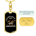 thumbnail image 3 of Dad Raises Carpenter Swivel Keychain Woodworker Dog Tag Stainless Steel or 18k Gold, 3 of 8
