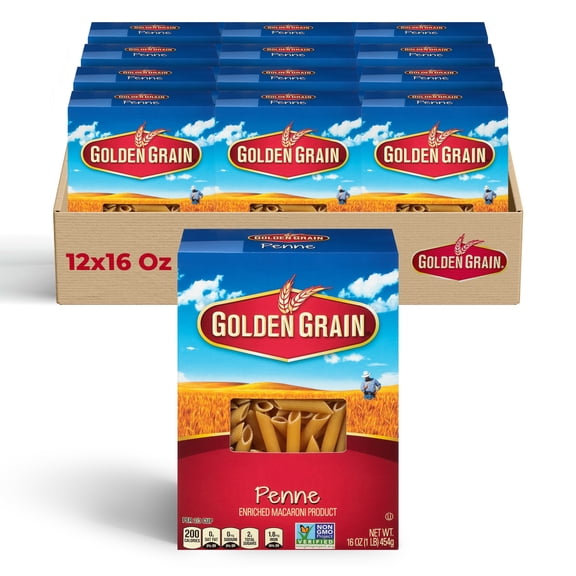 Golden Grain Penne Rigate Pasta, 12-Pack (16 oz Each) – Classic Ridged Tube Pasta for Sauces, Bakes & Italian inspired dishes