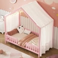 thumbnail image 4 of Harper & Bright Designs Montessori Floor Bed with Canopy and Roof, Twin Wood House Shape Bed Frame with Railings for Girls Boys Bedroom, Pink, 4 of 12