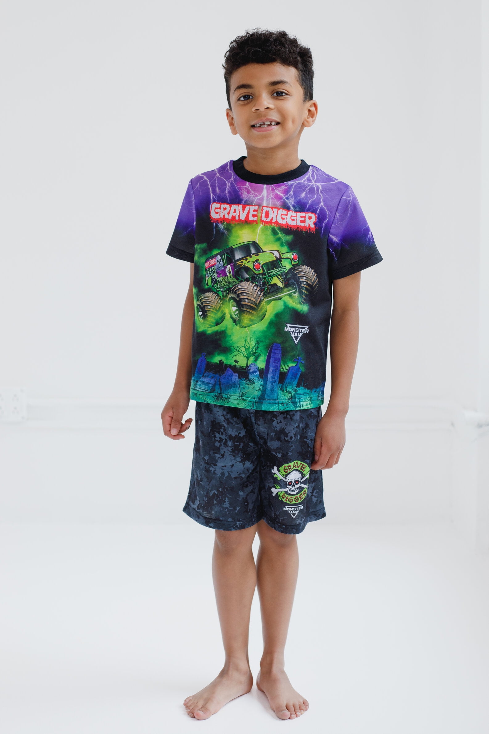 Monster Jam Brandclub Monster Jam Grave Digger Pajama Shirt and Shorts Sleep Set Tie Dye Toddler to Little Kid