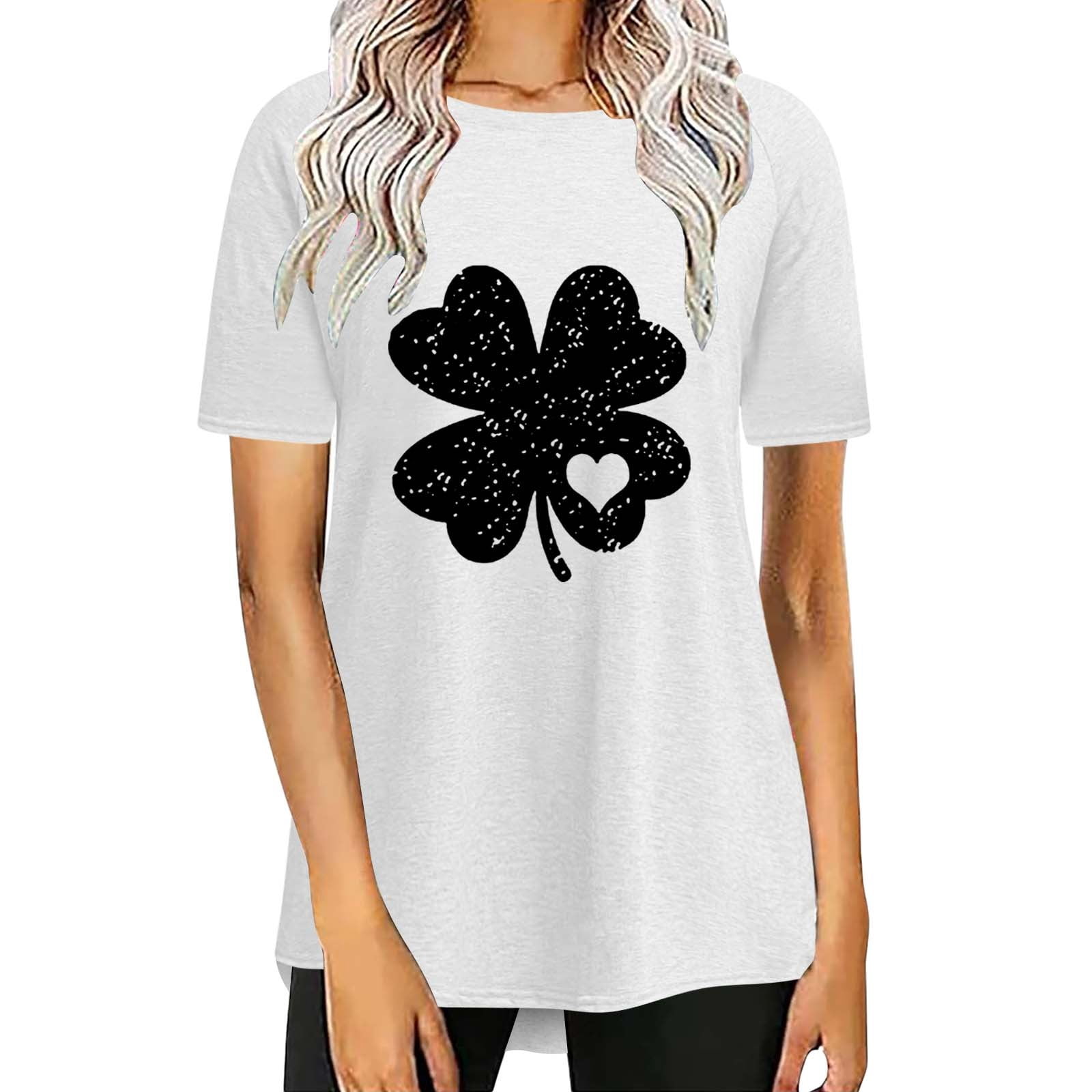 Pxiakgy Vente Chaude! T-Shirt Trèfle de la Saint-Patrick pour Femmes Chanceux Irlandais Manches Courtes T-Shirt Graphique Trèfle Mode Décontractée Col Rond Manches Courtes Imprimé Blanc TG
