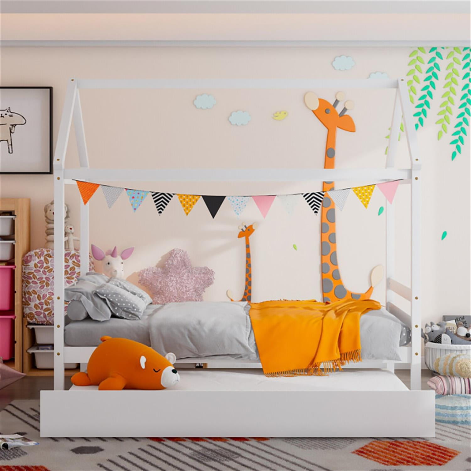 Demi Bonn Bed Frame with Roof for Bedroom, Modern House Bed Frames for Teens, White