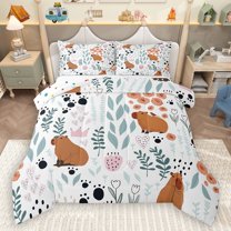 Homewish Kawaii Brown Capybara 3-Piece Full Size Comforter Sets for Child Boys Girls,Chic Floral Flower Bedding Comforter Set,Cartoon Animal Lightweight Bedding Sets,Super Cozy Room Decor,Reversible