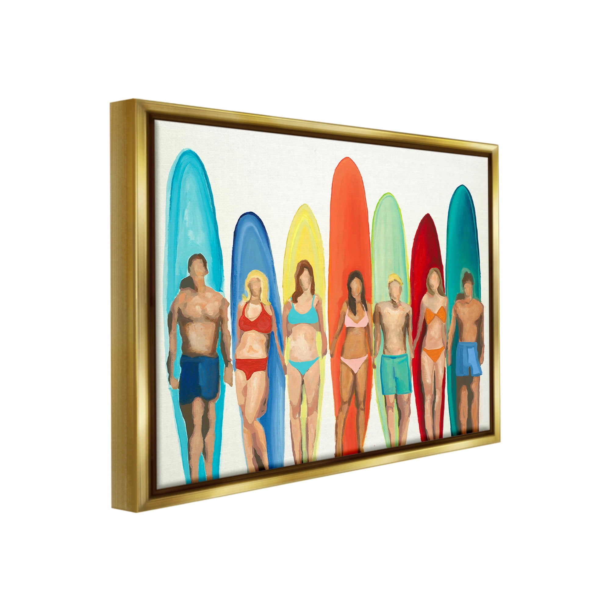 Stupell Industries Abstract Surfer Friends Sports Painting Gold Floater Framed Canvas Art Print Wall Art, 31 x 25