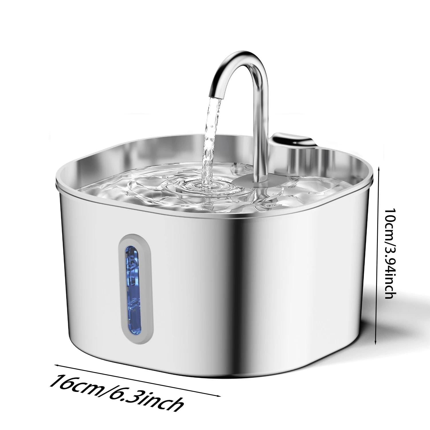 VoluVibe 2.2L Automatic Cat Water Fountain Square Stainless Steel Pet Water Feeder Dog Water Fountain with window（No 5V 1A Plug）
