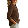 thumbnail image 6 of Cotton Linen Button Down Shirt for Women Ghalytn V Neck Stand Collar Blouse - Long Sleeve Casual Top with Pockets, 6 of 8