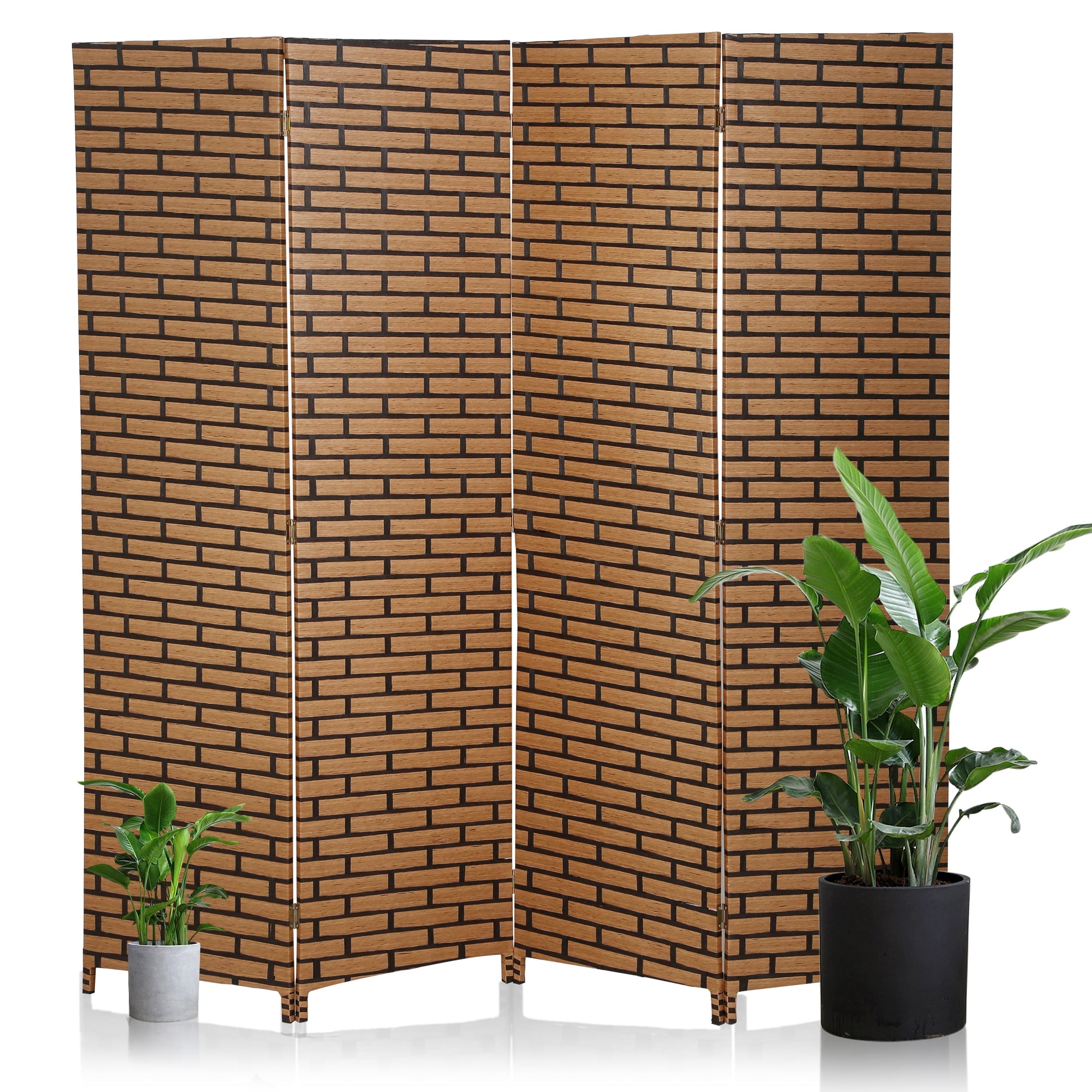 CL.HPAHKL 4 Panels Room Divider and Folding Privacy Screen, 6 ft Tall Wood Mesh Hand-Woven Design Wall Divider, Partition Room Dividers for Home Office Restaurant Bedroom