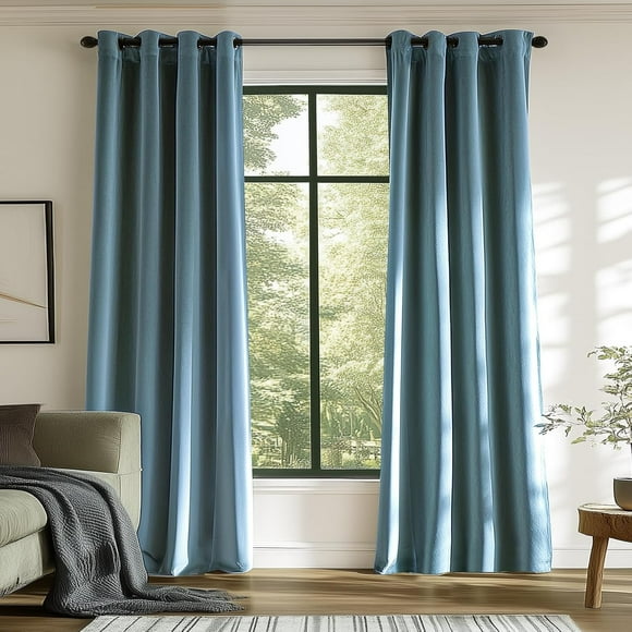 EcoNesxp 90 Inch Long Curtains for Bedroom Living Room Blackout Curtain Grommets Living Room Curtains Blackout Velvet Curtains Blue Insulated Curtain Panels Dark Slate