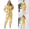 thumbnail image 4 of Choomomo Women Alien Outfits One-piece Rompers Dancewear Shiny Metallic Unitard Jumpsuit Clubwear Gold L, 4 of 5