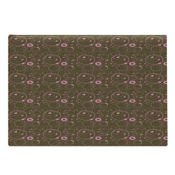 Hearts Cutting Board, Valentines Day Themed Ornate Romantic Pink Circles and Shapes on Dark Background, Decorative Tempered Glass Cutting and Serving Board, Large Size, Pink Brown, by Ambesonne