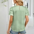 thumbnail image 3 of Women's Satin Casual Shirts Crewneck Ruffle Sleeve T Shirts Lace Crochet Trendy Solid Color Loose Tunic Tops, 3 of 3