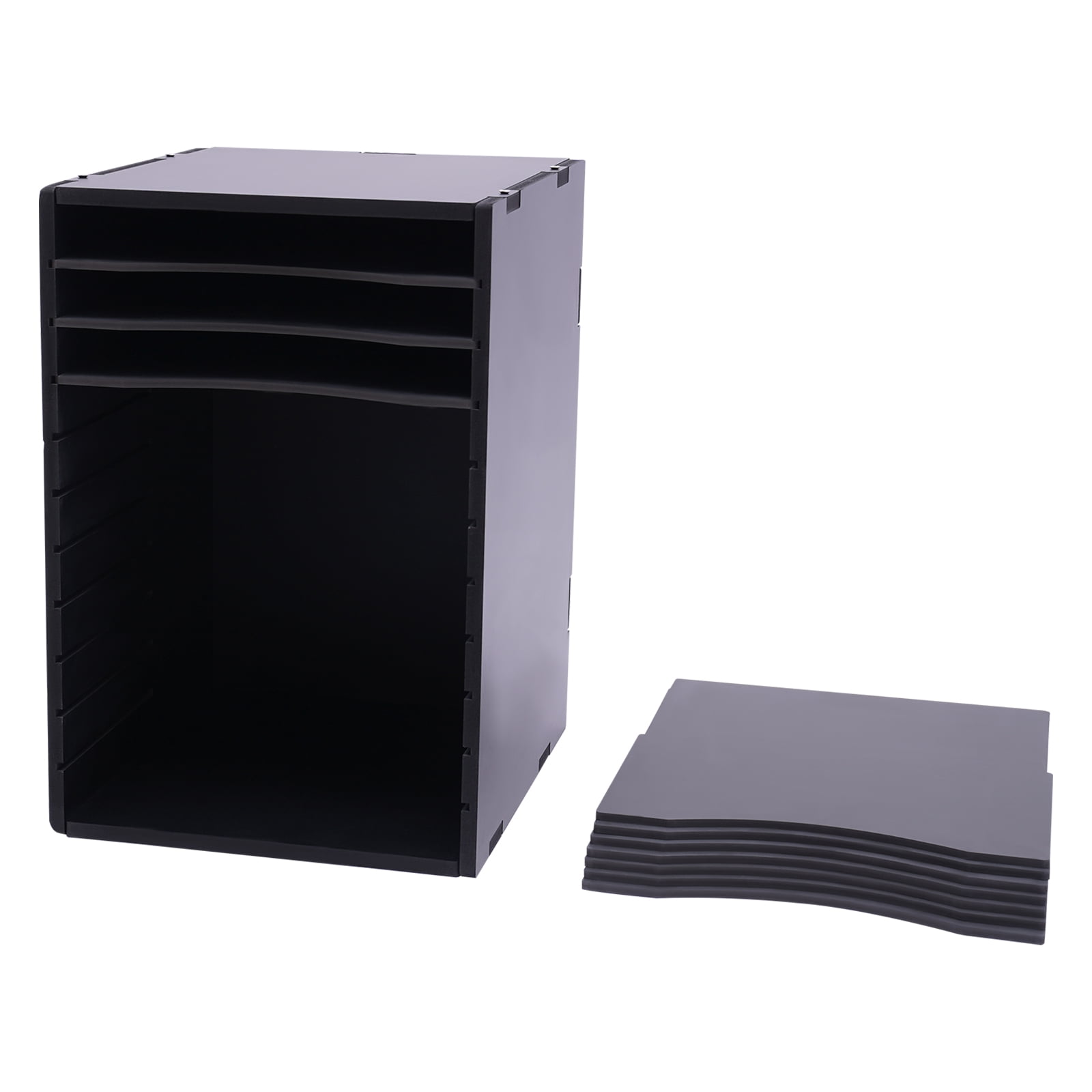 11 Tiers Vertical Desk Paper Organzier, Wood Literature Organizer Storage Office Paper Shelves Letter Tray File Sorter with Shelf Dividers for Home Office School Classroom (Black)