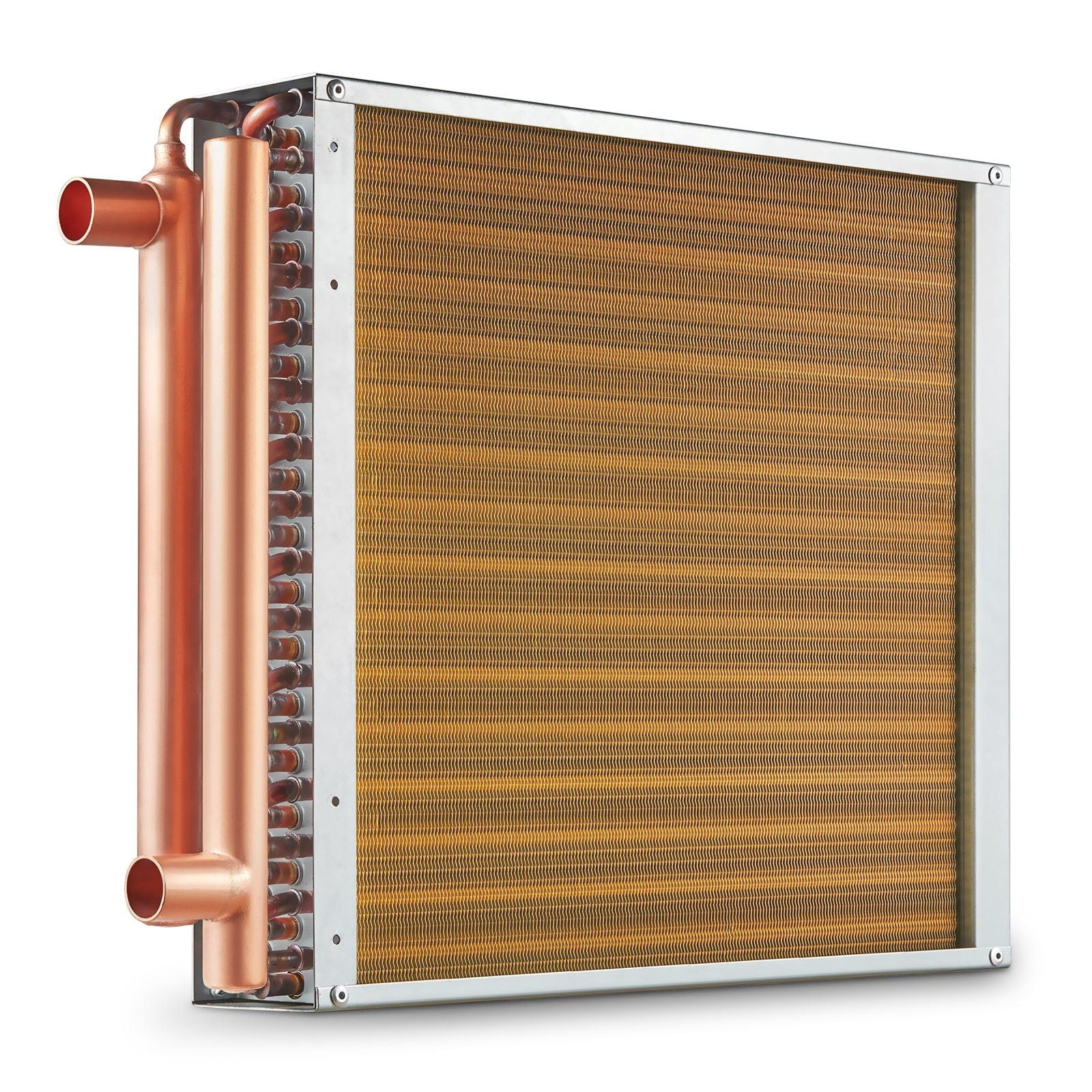 Heat Exchanger Water to Air, 16"x 16" with 3-Row 3/8" Copper Ports, 193 Aluminum Fins Heat Exchanger for Outdoor Wood Furnaces, Residential Heating and Cooling, and Forced Air Heating