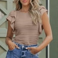thumbnail image 3 of Womens Tops Casual Crewneck Ruffle Short Sleeve T Shirts Slim Fit Dressy Blouses, Under 10 Dollar Clearance, 3 of 5