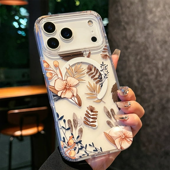 Allytechgroup Clear Case for iPhone 17 Pro Max with Stylish Floral Pattern, Support Wireless Charging Lightweight Screen Lens Protection Shockproof Magnetic Case for Women Girls, Pink Flower