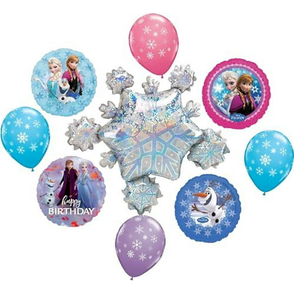 Anagram Frozen Elsa Anna and Olaf Party Supplies 9 pc Birthday Balloon Decorations