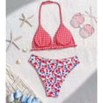 thumbnail image 6 of CCRFTGI Girls Swimsuit 2 Piece V Neck Bikini Set Cute Floral Gingham Halter Triangle Wireless Bikini Bathing Suit Summer Swimwear with Adjustable Strap Red 5-6 Years, 6 of 8