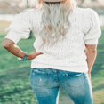 thumbnail image 3 of QJUHUNG Women Short Puff Sleeve Sweaters Loose Lightweight Pointelle Knit Pullover Tops, 3 of 5