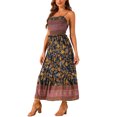 thumbnail image 4 of INSPIRE CHIC Women's Boho Floral Smocked Spaghetti Strap Tiered Maxi Dress L Navy Blue, 4 of 5