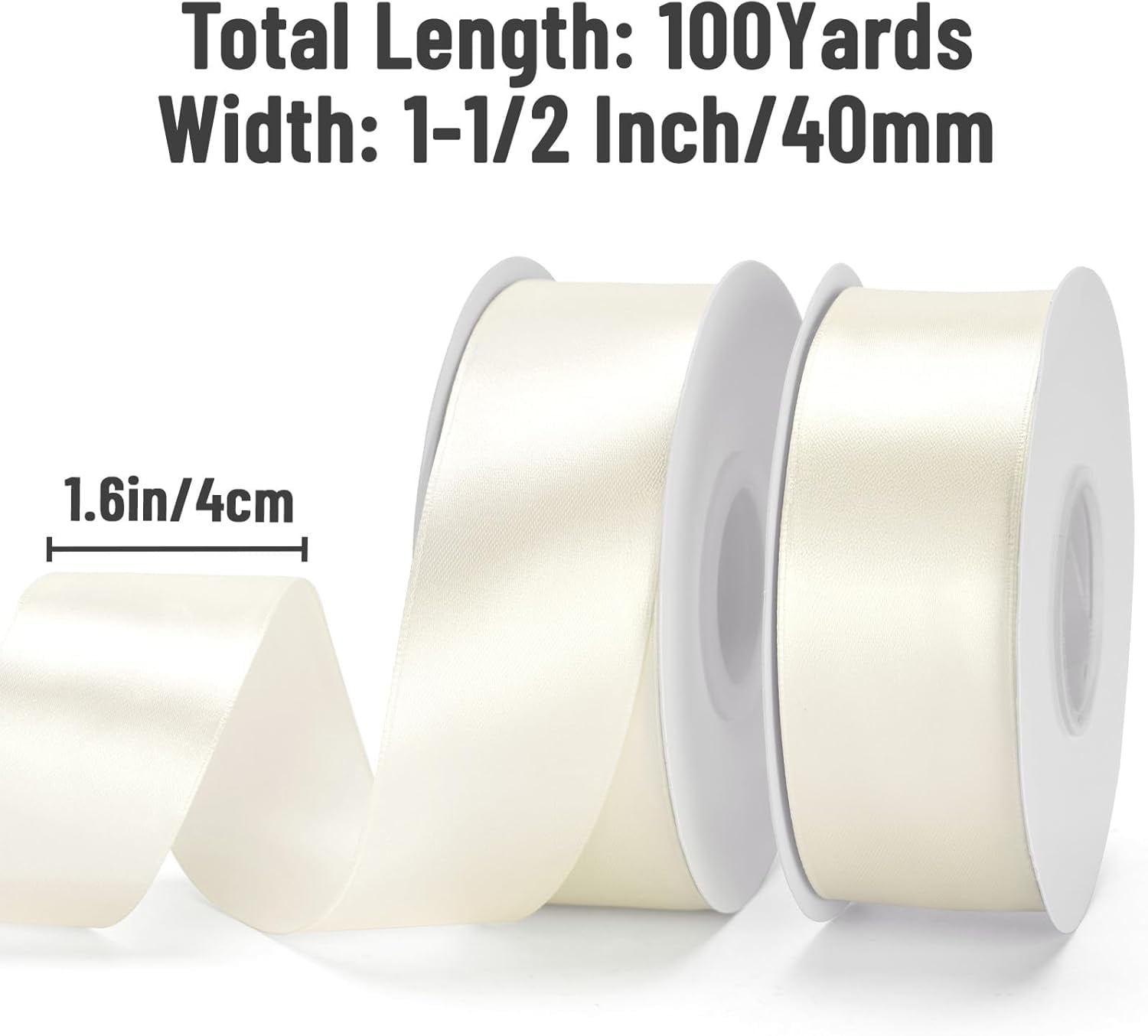 Pearl Ivory Satin Ribbon – 1 1/2'' x 100 Yards Polyester Ivory Ribbon for Gift Wrapping, Wedding, Party Decoration, DIY Crafts, Floral Bouquets and Wreath Bows