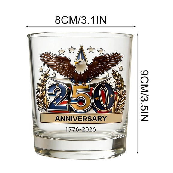 250 Anniversary Whiskey Glass America 250th Commemorative Tumbler, America 250th Anniversary Whiskey Glass Red Tinted with Patriotic Artwork, 250th Anniversary Gifts for Veterans and Collectors