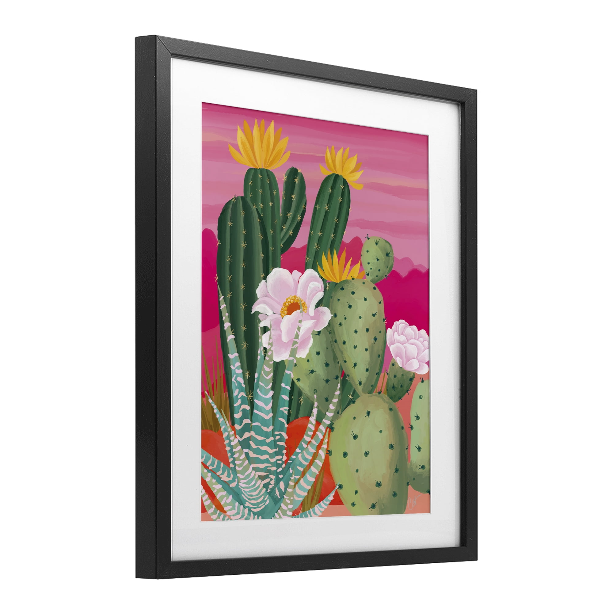 Stupell Industries Sunset Cactus Plants Black Framed Print Under Glass, design by Cat Thurman Designs