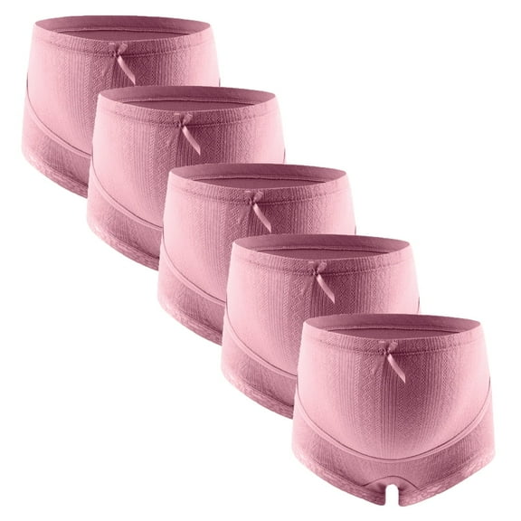 Baywell Women's 5 Piece Maternity Solid Ribbed Knit Stretch Briefs High Waist Panty Underpants Pink M-3XL