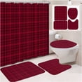 thumbnail image 6 of Christmas Bathroom Decor Set with Waterproof Polyester Shower Curtain, Bath Mat, U-Shaped Toilet Rug, and Seat Cover in Red Plaid, 6 of 8