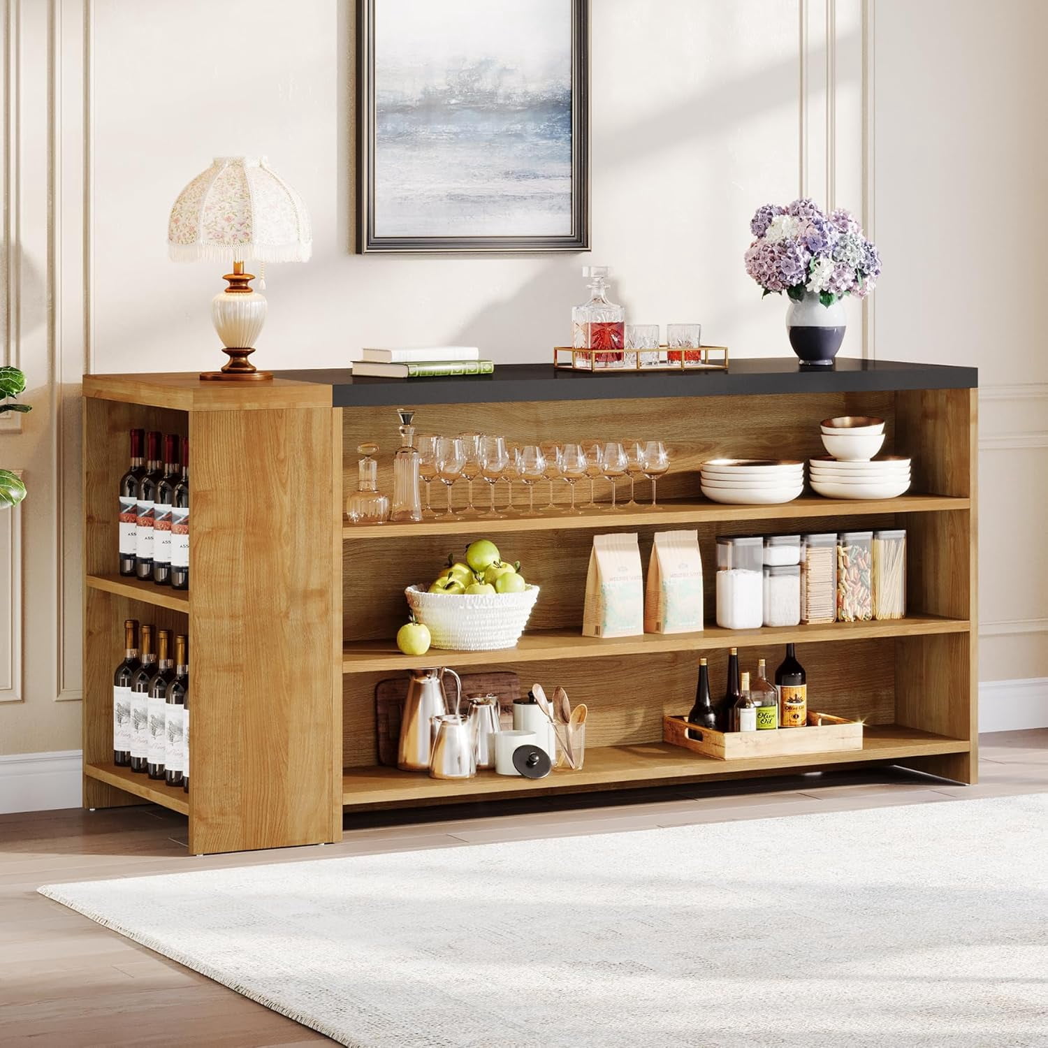 Tribesigns 55" Kitchen Island with Storage, Farmhouse 5-Tier Stationary Island Table with 5 Shelves