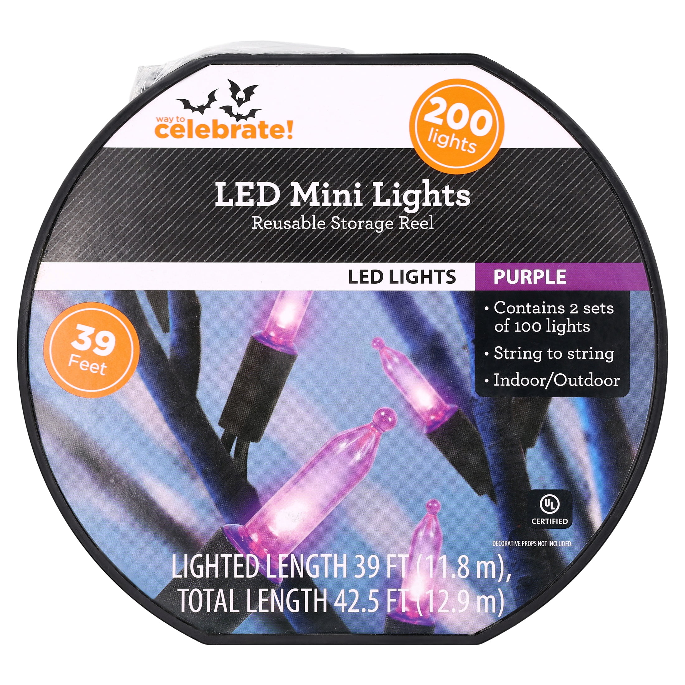Indoor/Outdoor 200-Count LED Mini String Lights, Purple, 39', Halloween by Way To Celebrate