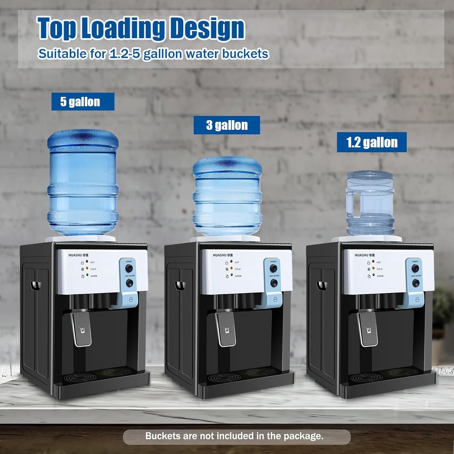 Top Loading Water Cooler Dispenser, Ice Hot Cold Water Dispenser for 1 to 5 Gallon Bottles, 3 Temperature Settings, Countertop Water Cooler for Home Office School, Black