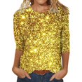 thumbnail image 1 of T-shirt à Sequins pour Femmes, Col Rond, Manches Trois, Mode, Jaune m, 1 of 3